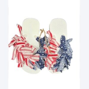 🇺🇸 Kids Patriotic Fringe Flip Flops | Handmade 4th of July Sandals | Size 12-13